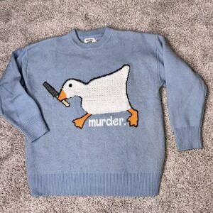 Aelfric Eden Duck Sweater XL Murder Blue Novelty Graphic Goose Pullover Easter